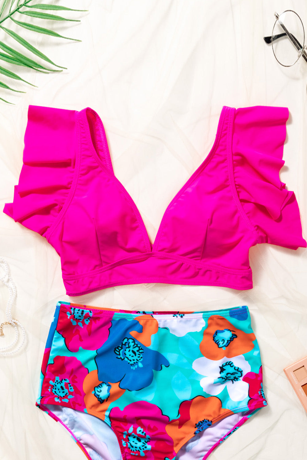 Lauren Ruffled V Neck Swim Top-4