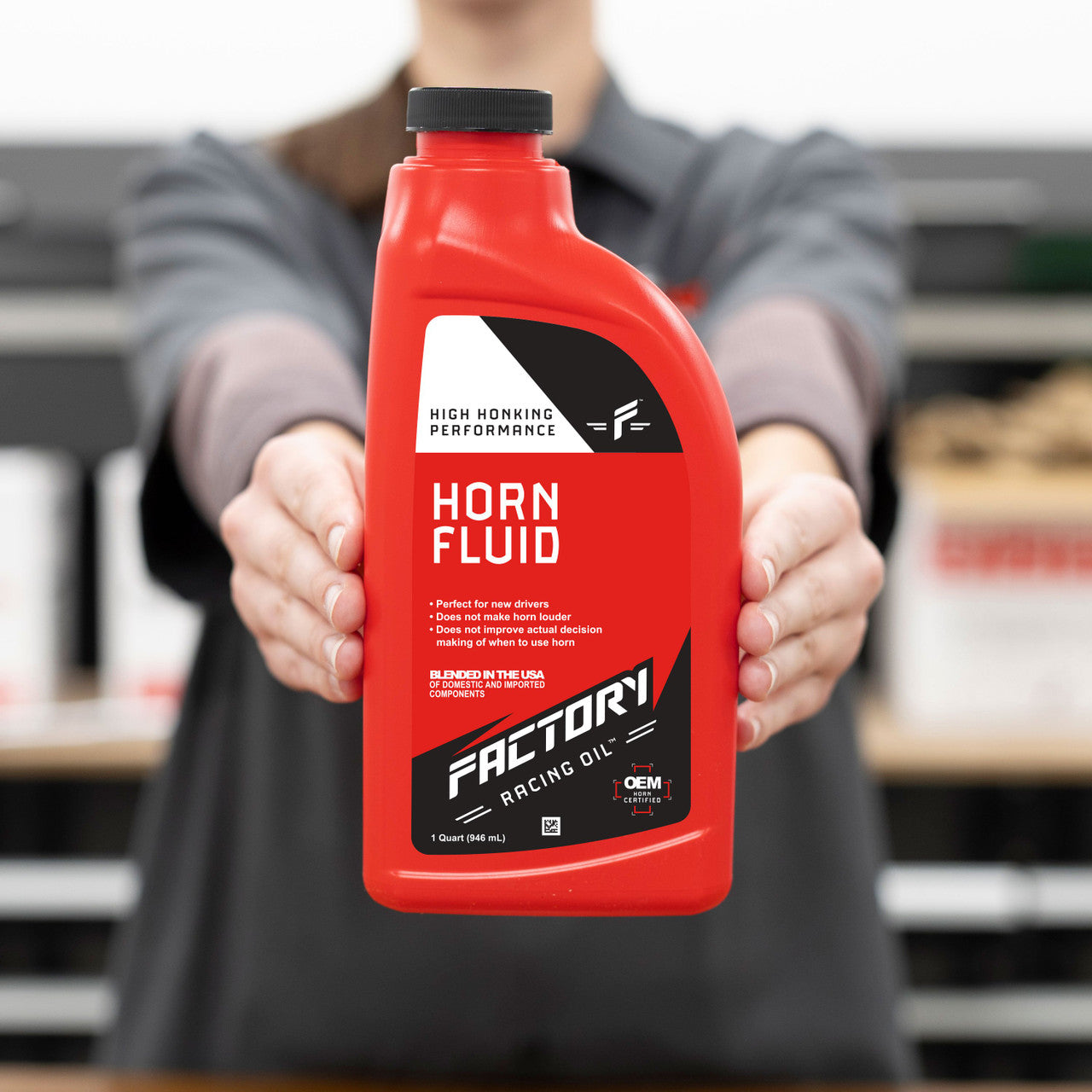 Factory Racing Parts High Honking Performance Horn Fluid – Works For Most Makes & Models – Gag Gift – Dad Joke – Car Guy Prank – 1 Quart (Empty) Bottle-1