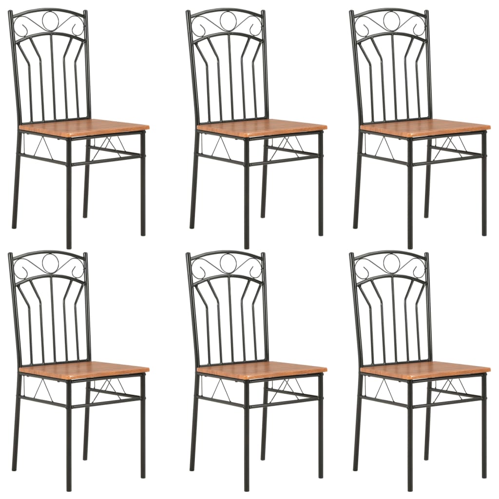 vidaXL Dining Chairs Wood Top Metal Frame Seating for Dining Room Brown MDF-5
